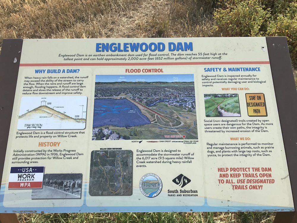 Sign showing information about the Englewood Dam